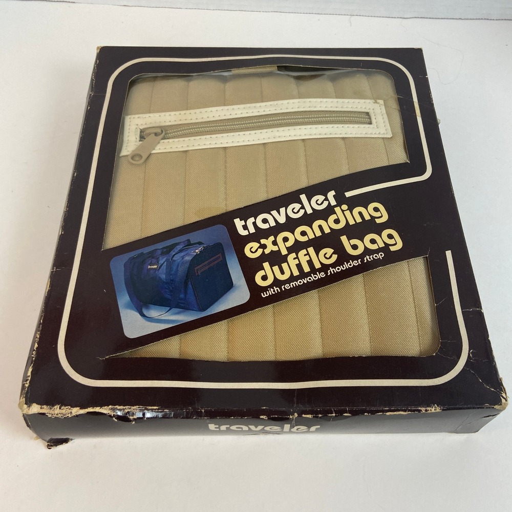 Vintage Traveler Expanding Duffle Bag Tan Nylon Folding Travel Gym Bag NIB